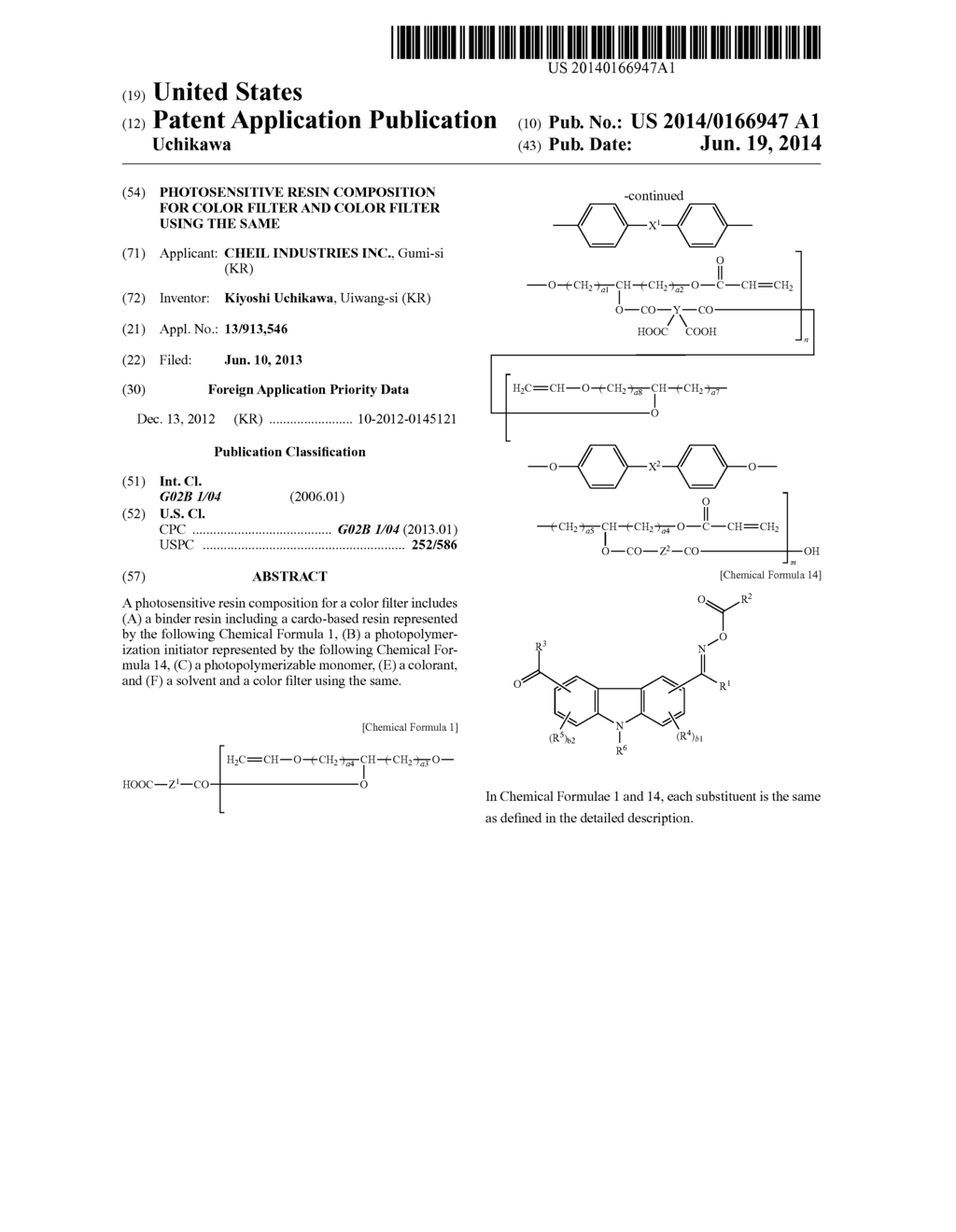 Photosensitive Resin Composition for Color Filter and Color Filter Using     the Same - diagram, schematic, and image 01