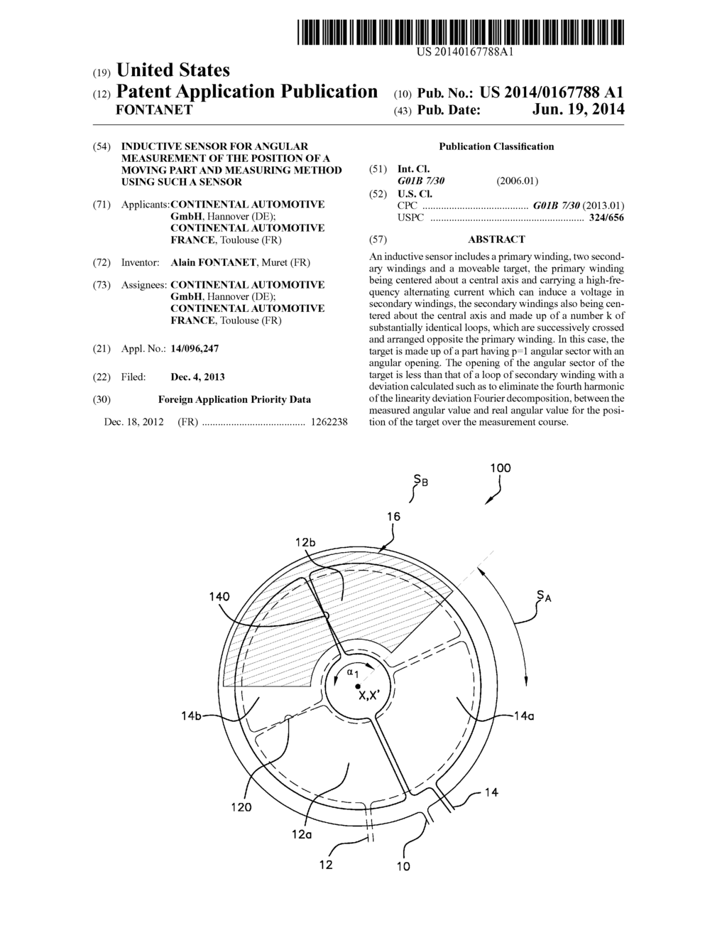 INDUCTIVE SENSOR FOR ANGULAR MEASUREMENT OF THE POSITION OF A MOVING PART     AND MEASURING METHOD USING SUCH A SENSOR - diagram, schematic, and image 01