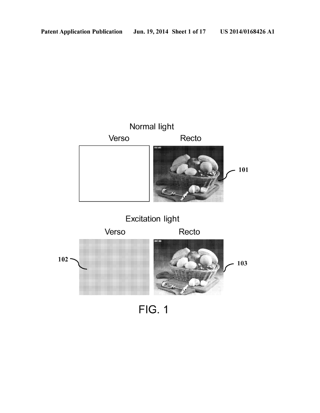 Synthesis of authenticable halftone images with non-luminescent halftones     illuminated by an adjustable luminescent emissive layer - diagram, schematic, and image 02