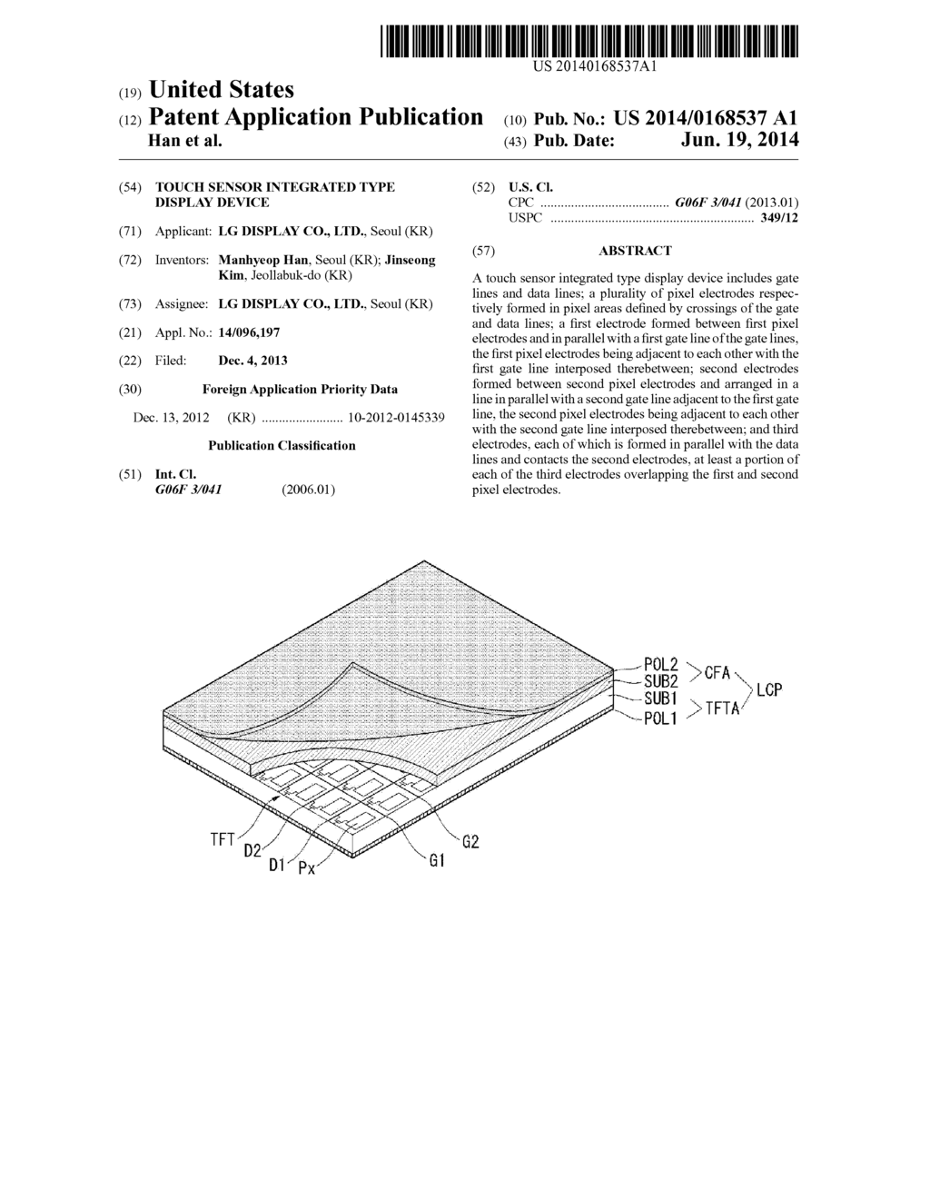 TOUCH SENSOR INTEGRATED TYPE DISPLAY DEVICE - diagram, schematic, and image 01