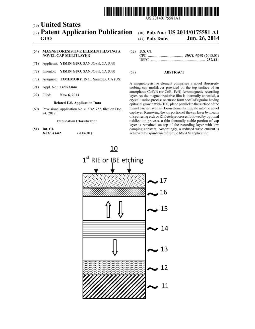 MAGNETORESISTIVE ELEMENT HAVING A NOVEL CAP MULTILAYER - diagram, schematic, and image 01