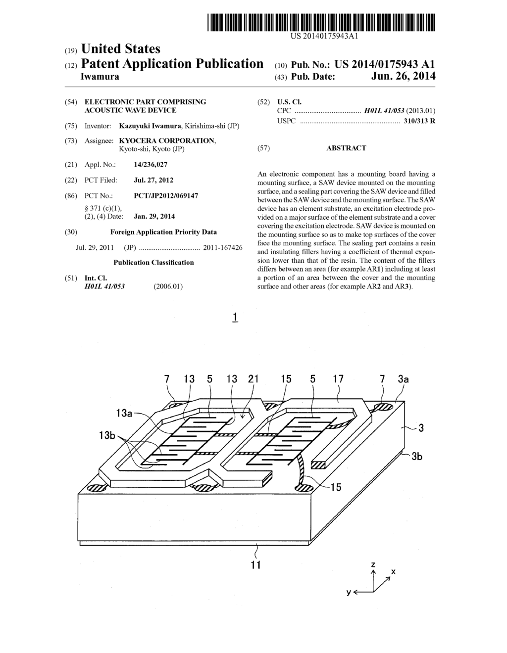 ELECTRONIC PART COMPRISING ACOUSTIC WAVE DEVICE - diagram, schematic, and image 01