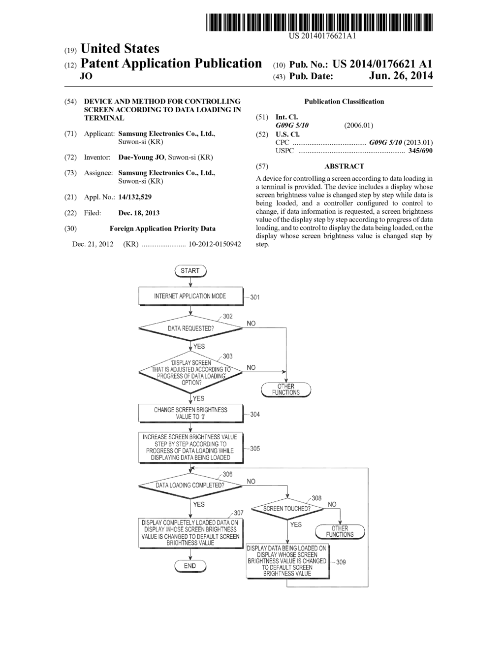 DEVICE AND METHOD FOR CONTROLLING SCREEN ACCORDING TO DATA LOADING IN     TERMINAL - diagram, schematic, and image 01