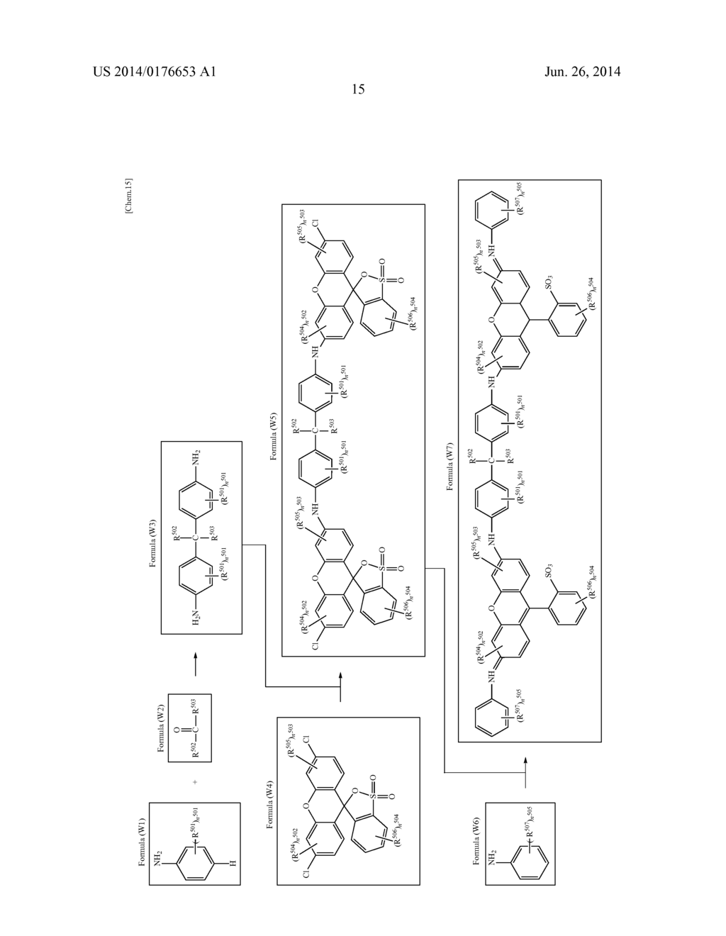 NOVEL COMPOUND HAVING MULTIMER STRUCTURE OF XANTHENE DERIVATIVE, COLORING     COMPOSITION, INK FOR INKJET RECORDING, METHOD OF INKJET RECORDING, COLOR     FILTER, AND COLOR TONER - diagram, schematic, and image 16