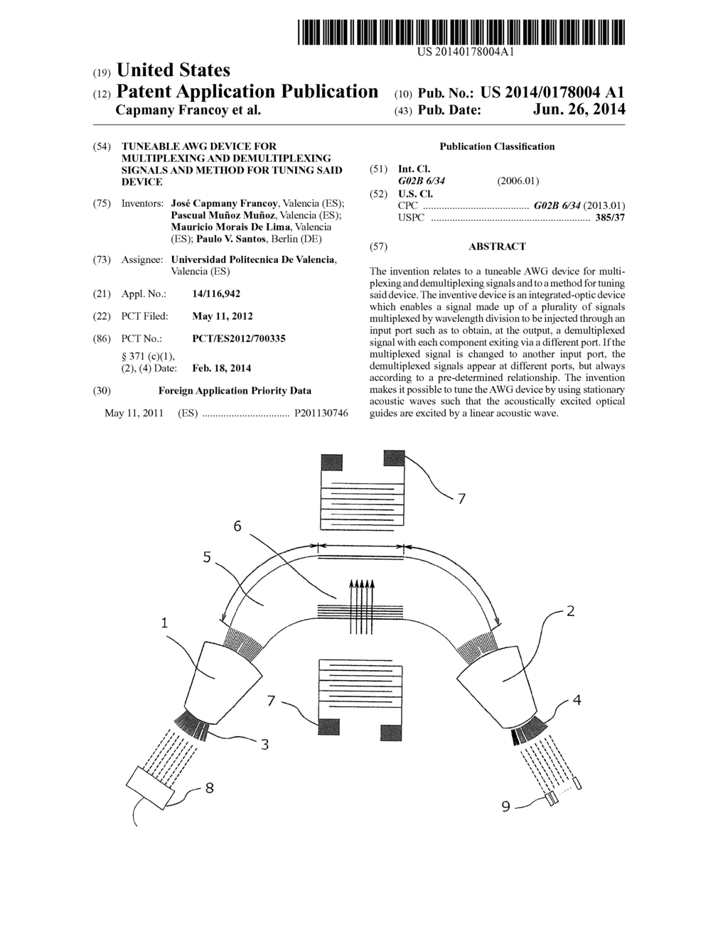 TUNEABLE AWG DEVICE FOR MULTIPLEXING AND DEMULTIPLEXING SIGNALS AND METHOD     FOR TUNING SAID DEVICE - diagram, schematic, and image 01