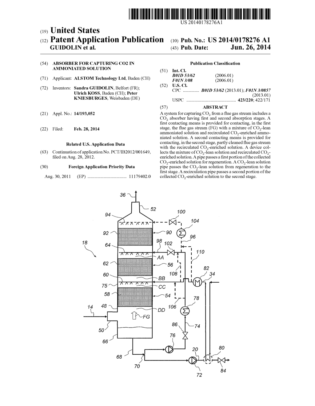 ABSORBER FOR CAPTURING CO2 IN AMMONIATED SOLUTION - diagram, schematic, and image 01