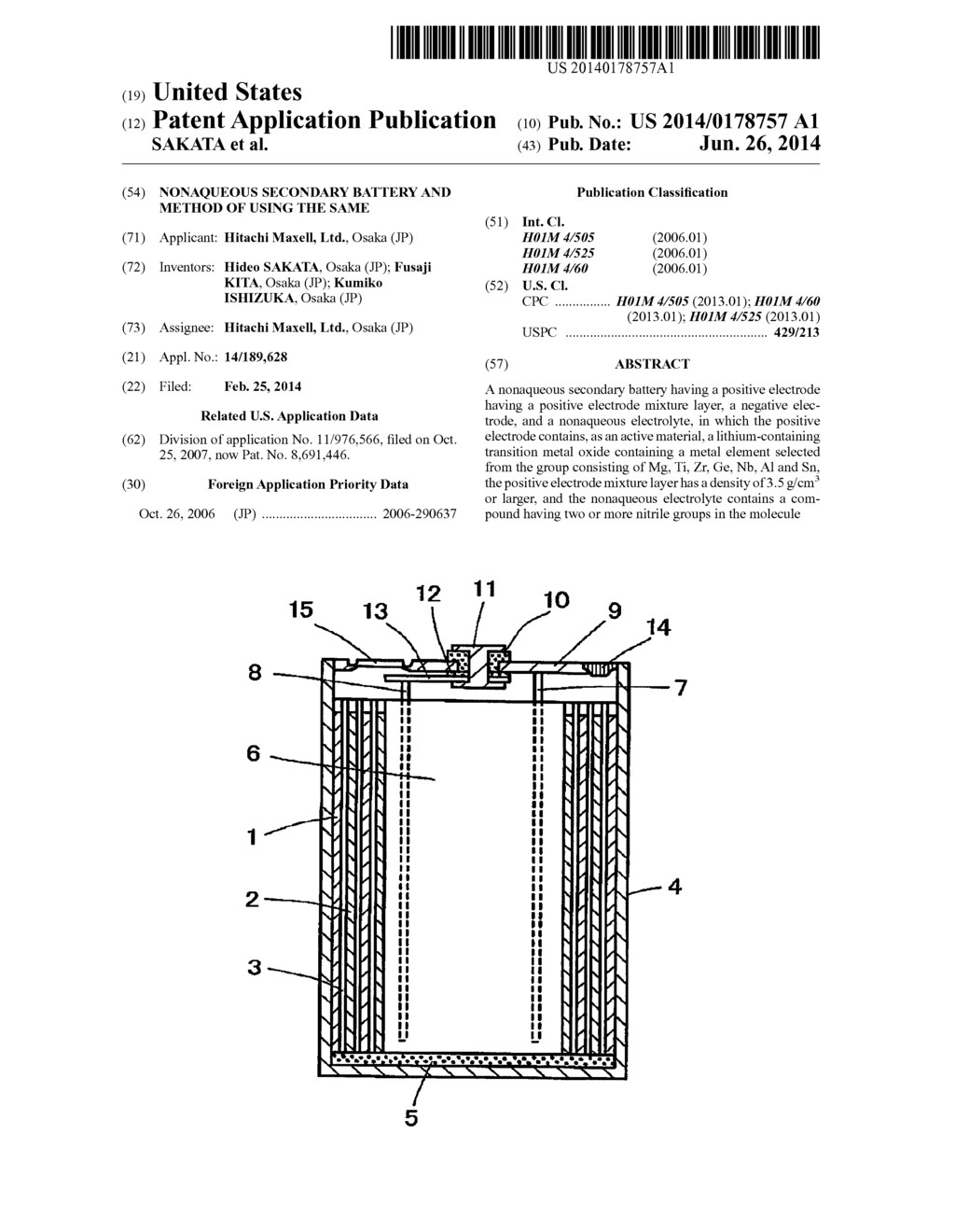 NONAQUEOUS SECONDARY BATTERY AND METHOD OF USING THE SAME - diagram, schematic, and image 01