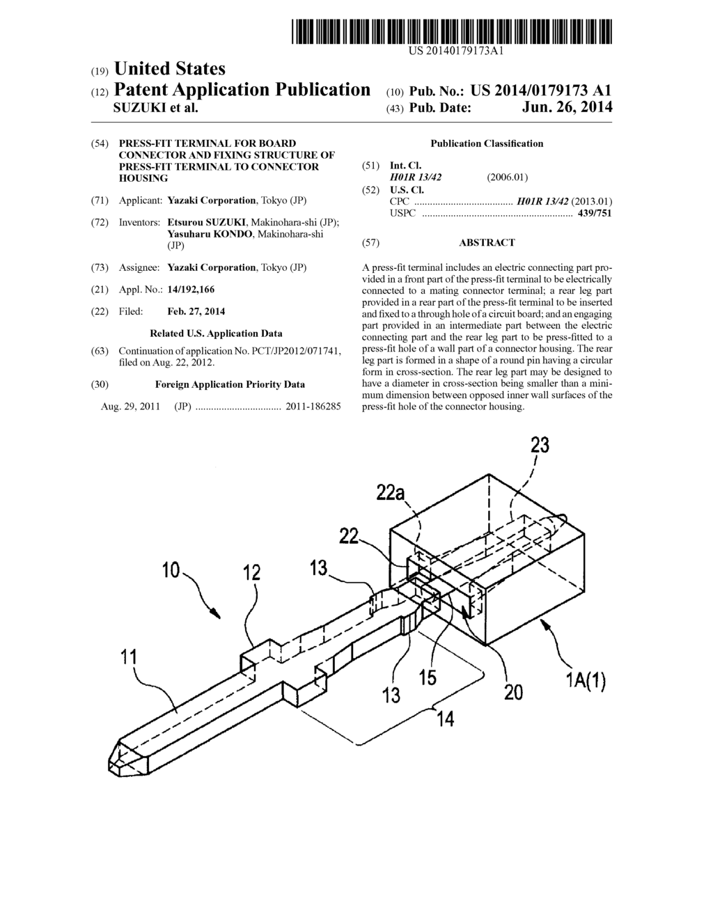 PRESS-FIT TERMINAL FOR BOARD CONNECTOR AND FIXING STRUCTURE OF PRESS-FIT     TERMINAL TO CONNECTOR HOUSING - diagram, schematic, and image 01