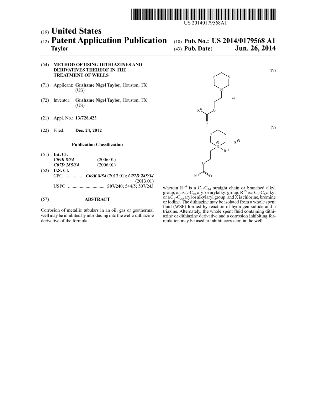 Method of Using Dithiazines and Derivatives Thereof in the Treatment of     Wells - diagram, schematic, and image 01