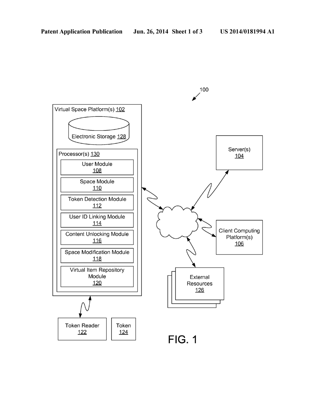 LINKING TOKEN DETECTION AT A SINGLE COMPUTING PLATFORM WITH A USER     IDENTIFICATION TO UNLOCK CONTENT IN VIRTUAL SPACE INSTANCES PRESENTED VIA     MULTIPLE COMPUTING PLATFORMS - diagram, schematic, and image 02