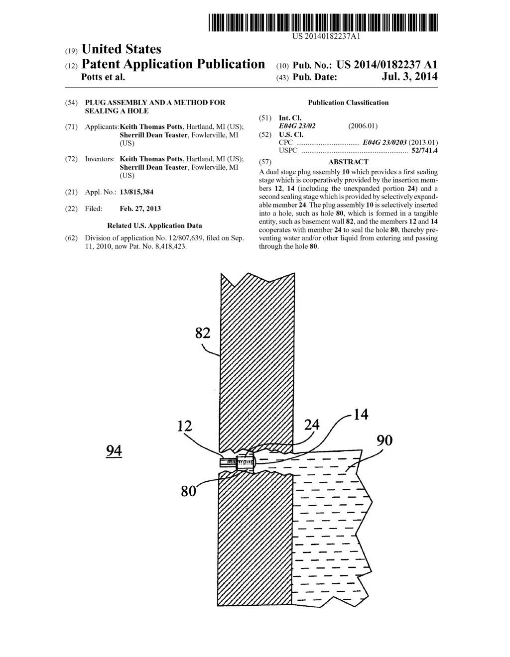 Plug assembly and a method for sealing a hole - diagram, schematic, and image 01