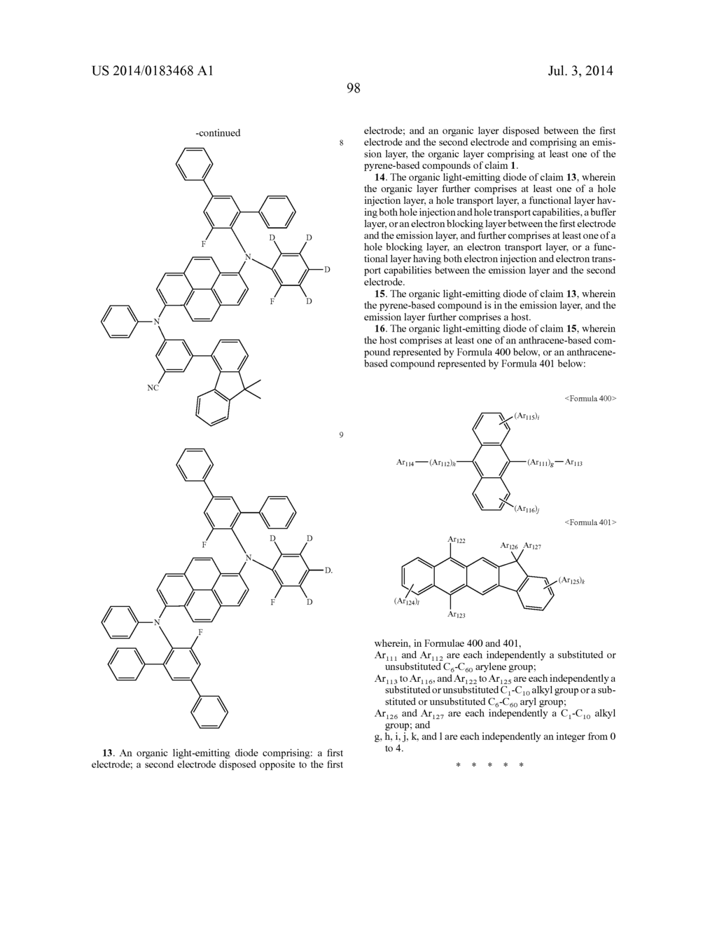 PYRENE-BASED COMPOUND AND ORGANIC LIGHT-EMITTING DIODE COMPRISING THE SAME - diagram, schematic, and image 100