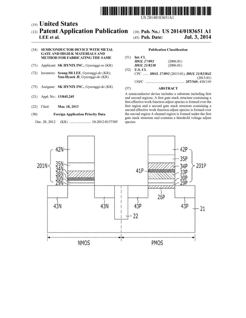 SEMICONDUCTOR DEVICE WITH METAL GATE AND HIGH-K MATERIALS AND METHOD FOR     FABRICATING THE SAME - diagram, schematic, and image 01