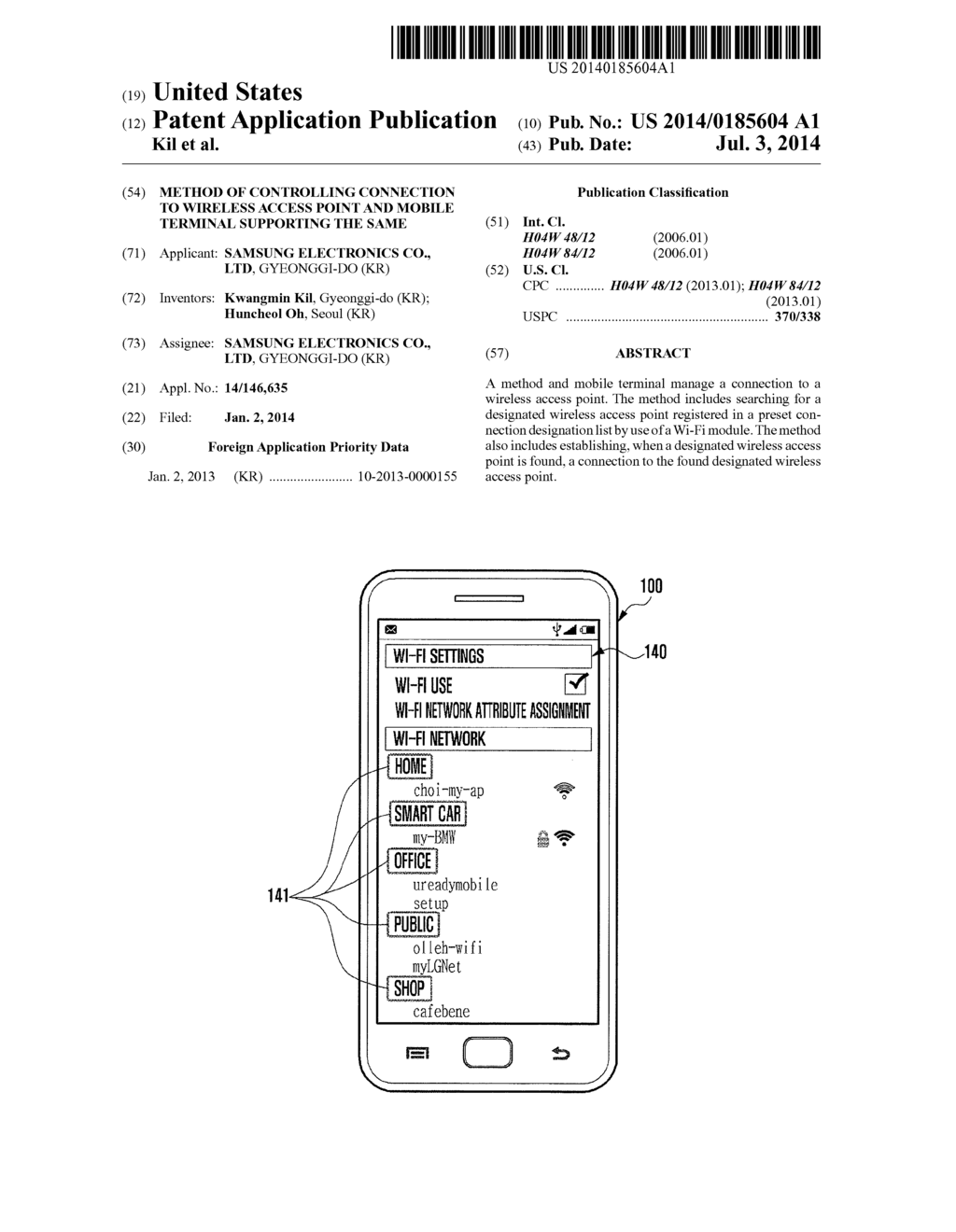 METHOD OF CONTROLLING CONNECTION TO WIRELESS ACCESS POINT AND MOBILE     TERMINAL SUPPORTING THE SAME - diagram, schematic, and image 01