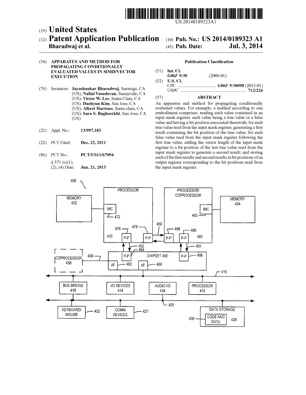 APPARATUS AND METHOD FOR PROPAGATING CONDITIONALLY EVALUATED VALUES IN     SIMD/VECTOR EXECUTION - diagram, schematic, and image 01