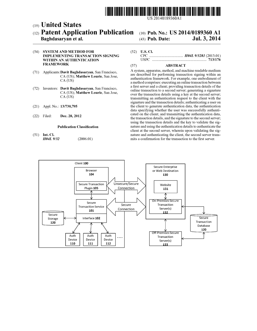 SYSTEM AND METHOD FOR IMPLEMENTING TRANSACTION SIGNING WITHIN AN     AUTHENTICATION FRAMEWORK - diagram, schematic, and image 01