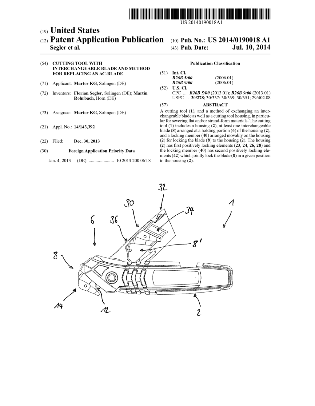 Cutting tool with interchangeable blade and method for replacing an     AC-blade - diagram, schematic, and image 01