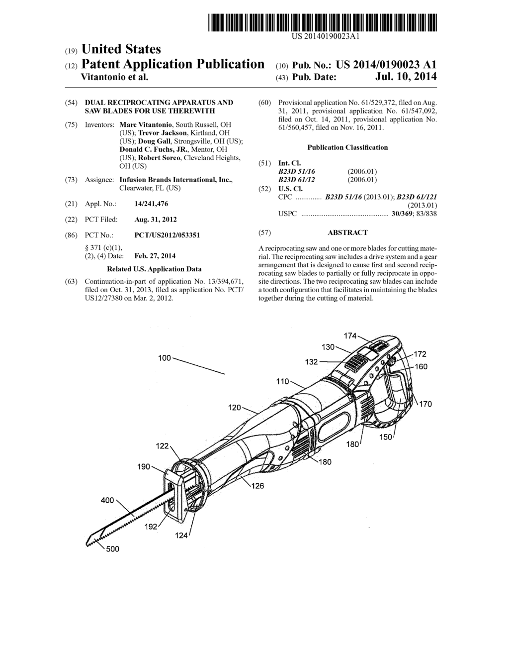 Dual Reciprocating Apparatus and Saw Blades for Use Therewith - diagram, schematic, and image 01