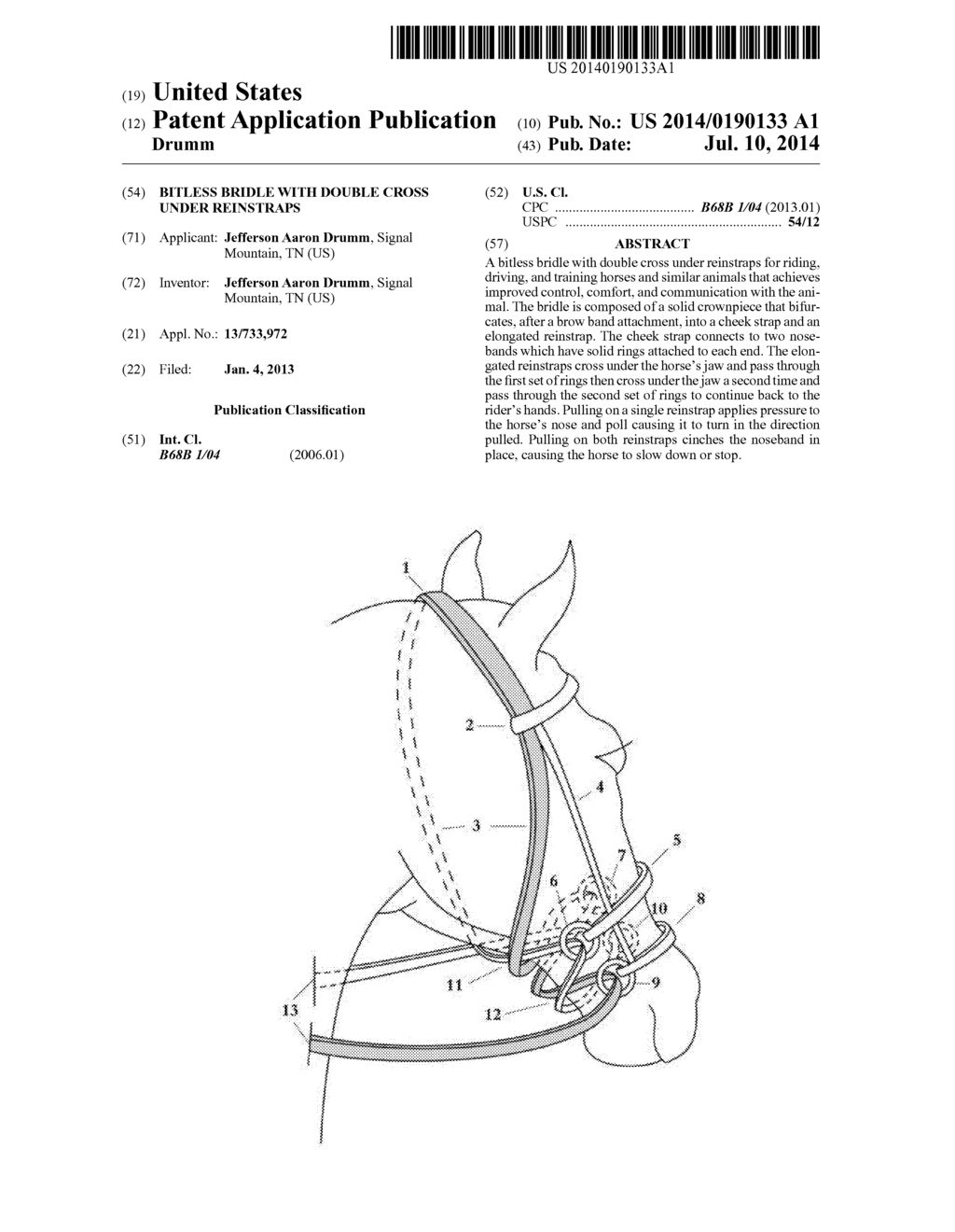 BITLESS BRIDLE WITH DOUBLE CROSS UNDER REINSTRAPS - diagram, schematic, and image 01