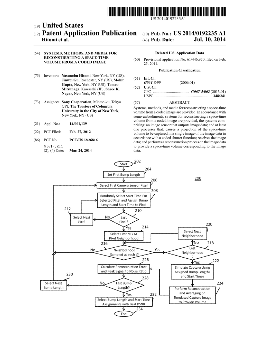 SYSTEMS, METHODS, AND MEDIA FOR RECONSTRUCTING A SPACE-TIME VOLUME FROM A     CODED IMAGE - diagram, schematic, and image 01