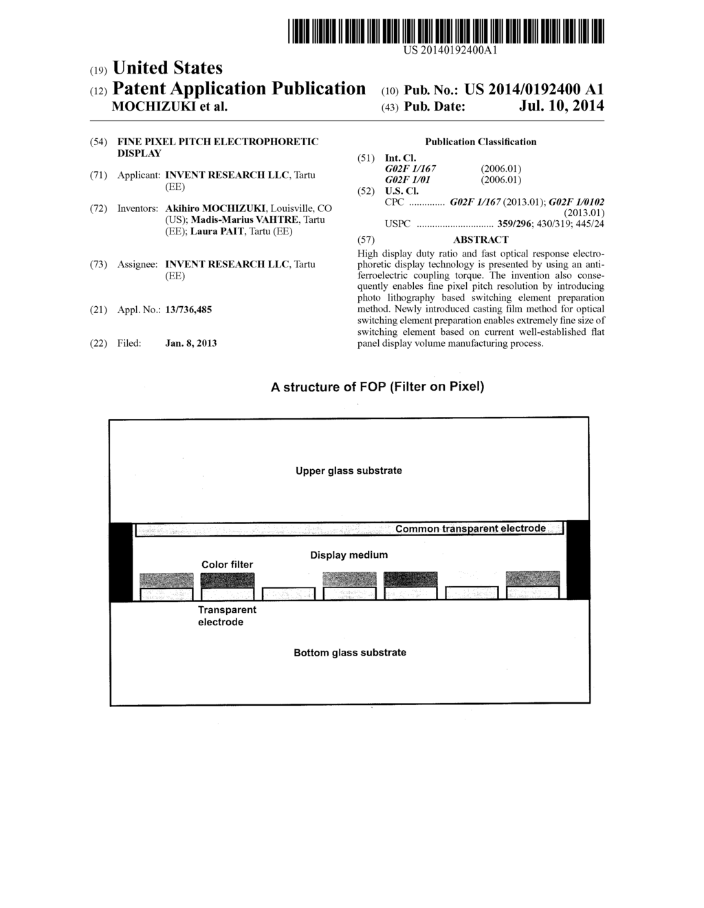 FINE PIXEL PITCH ELECTROPHORETIC DISPLAY - diagram, schematic, and image 01