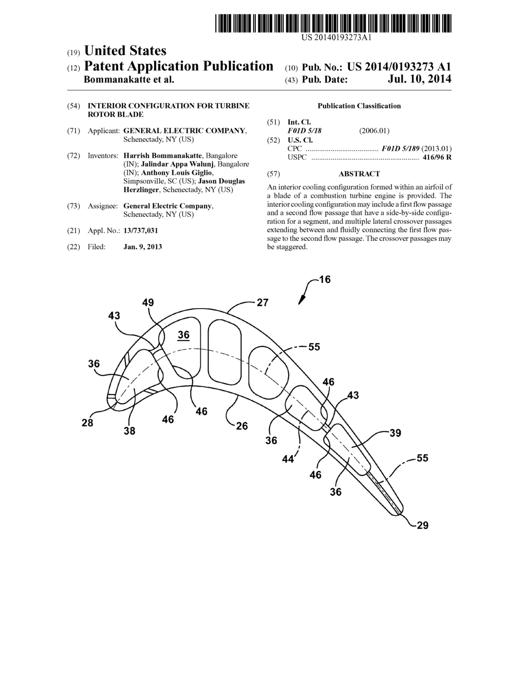 INTERIOR CONFIGURATION FOR TURBINE ROTOR  BLADE - diagram, schematic, and image 01