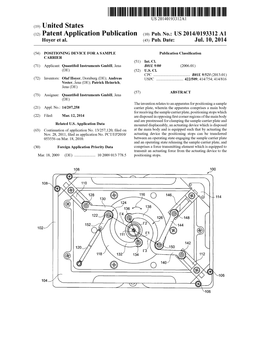 POSITIONING DEVICE FOR A SAMPLE CARRIER - diagram, schematic, and image 01