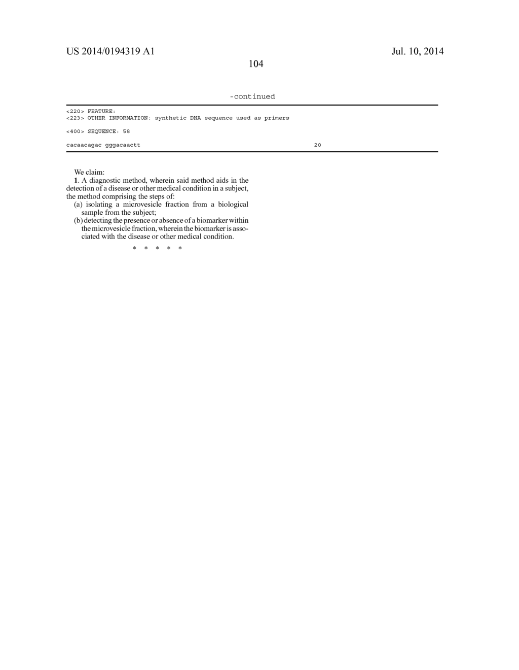 USE OF MICROVESICLES IN DIAGNOSIS AND PROGNOSIS OF MEDICAL DISEASES AND     CONDITIONS - diagram, schematic, and image 142