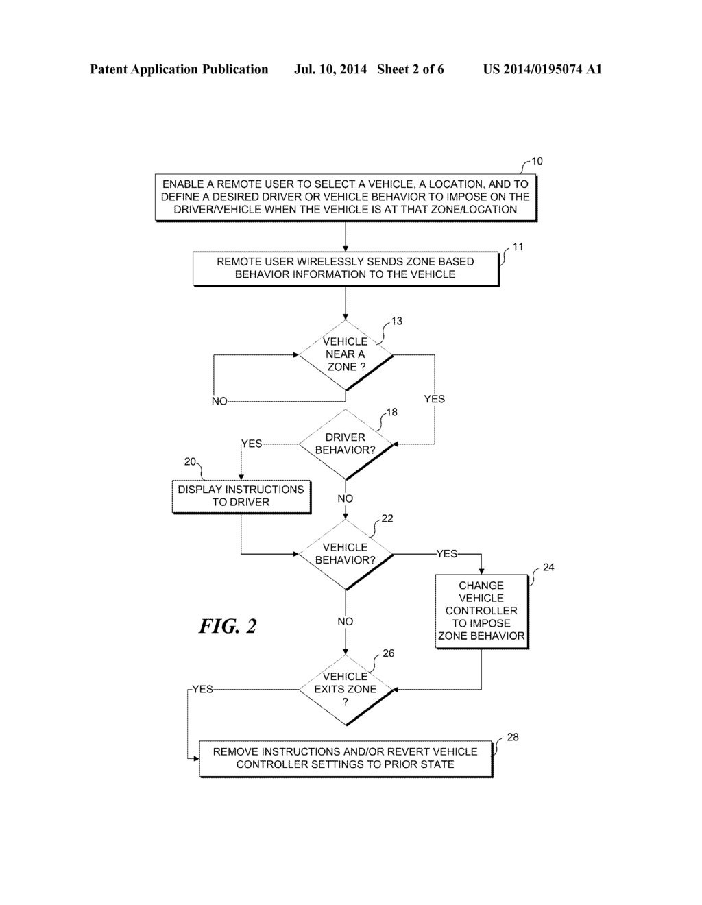 METHOD AND APPARATUS FOR CHANGING EITHER DRIVER BEHAVIOR OR VEHICLE     BEHAVIOR BASED ON CURRENT VEHICLE LOCATION AND ZONE DEFINITIONS CREATED     BY A REMOTE USER - diagram, schematic, and image 03