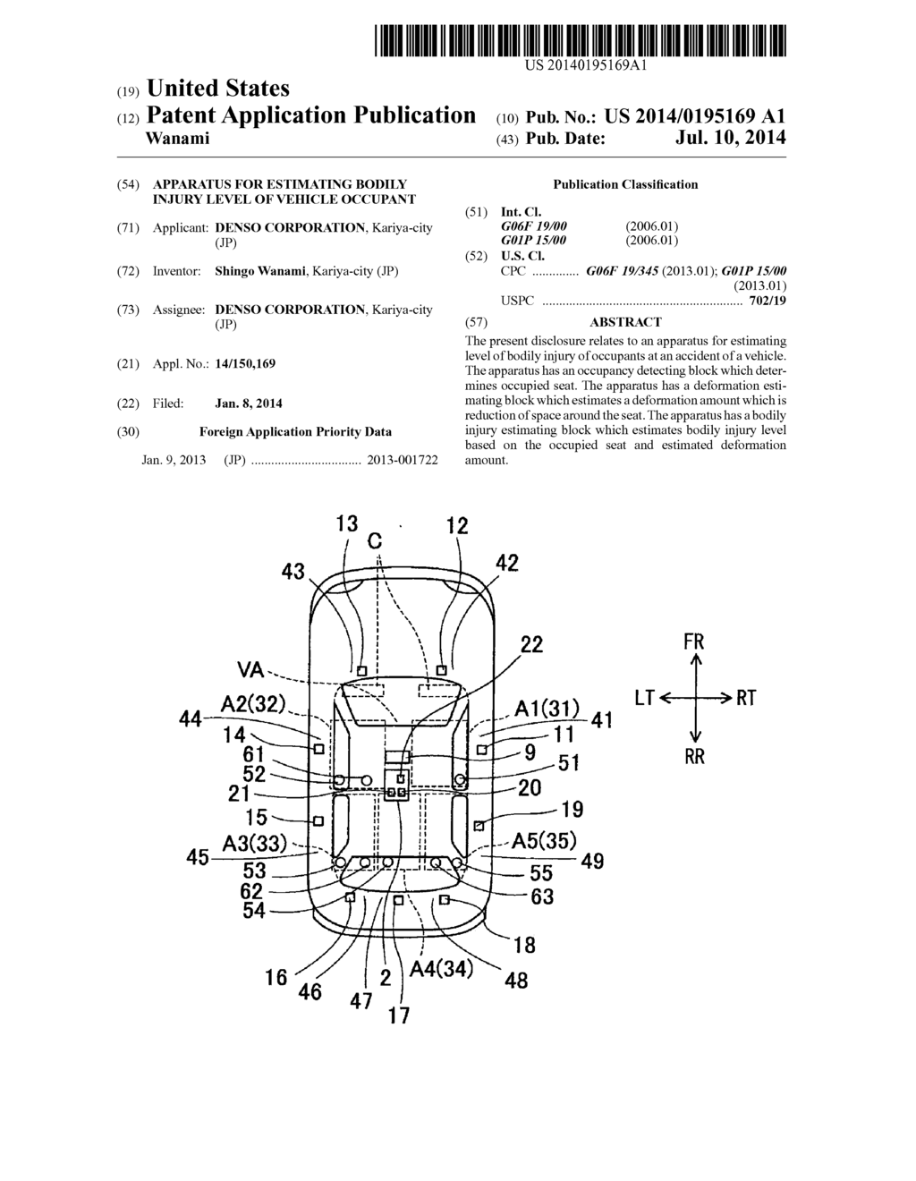 APPARATUS FOR ESTIMATING BODILY INJURY LEVEL OF VEHICLE OCCUPANT - diagram, schematic, and image 01