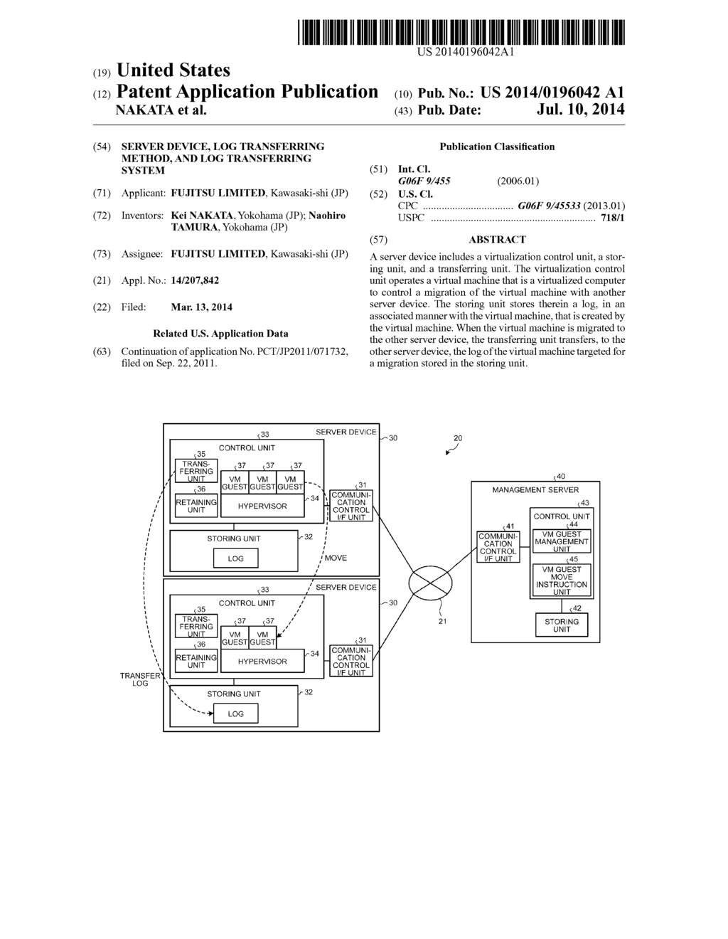 SERVER DEVICE, LOG TRANSFERRING METHOD, AND LOG TRANSFERRING SYSTEM - diagram, schematic, and image 01