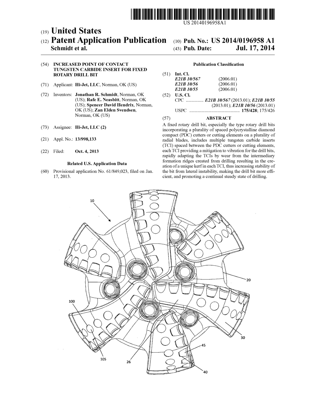 Increased point of contact Tungsten Carbide insert for fixed rotary drill     bit - diagram, schematic, and image 01