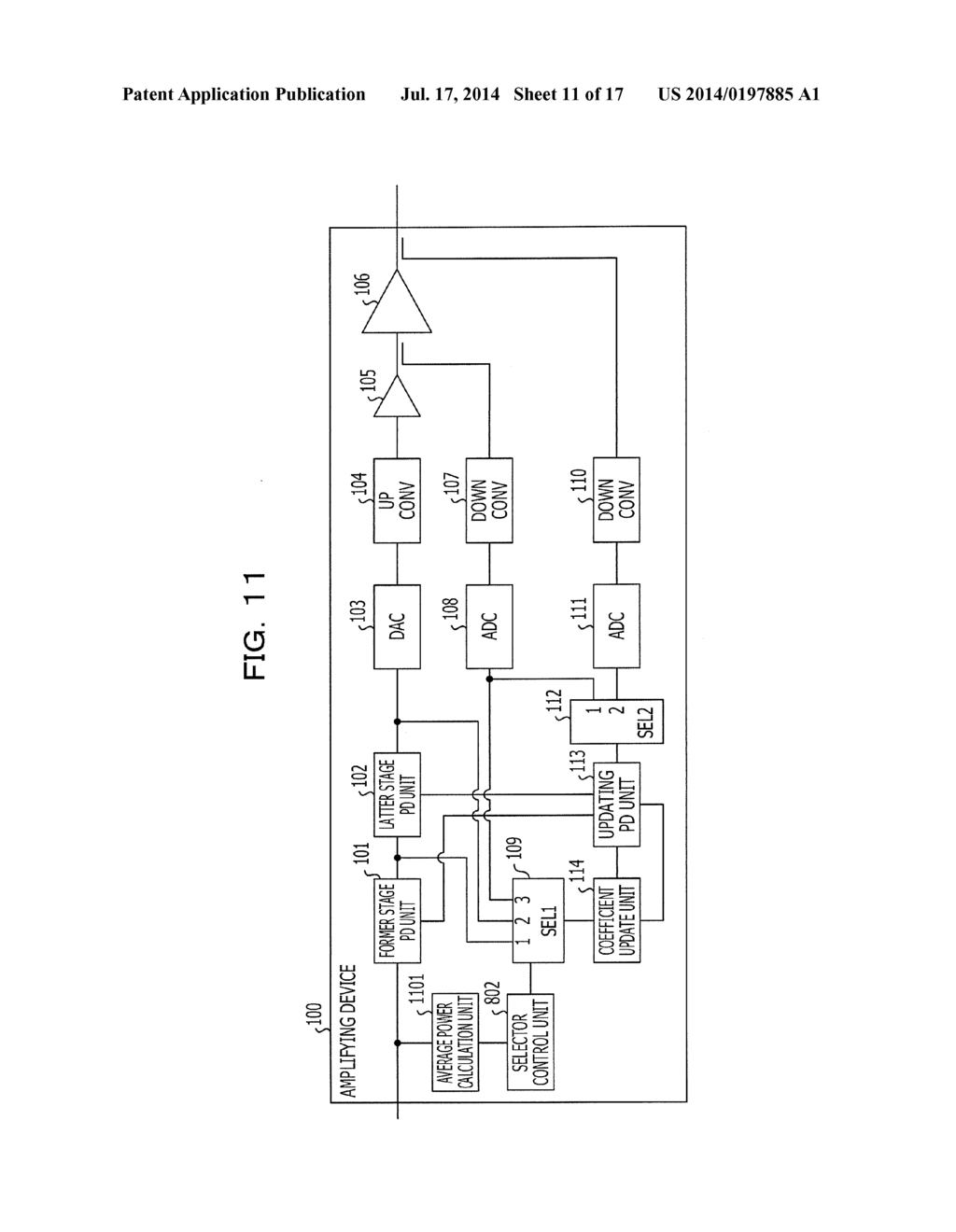 AMPLIFYING DEVICE, DISTORTION COMPENSATING DEVICE, AND AMPLIFYING METHOD - diagram, schematic, and image 12