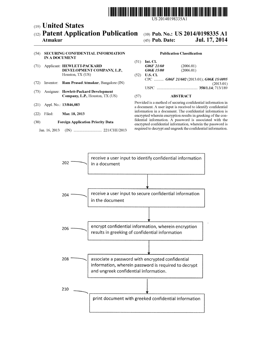 SECURING CONFIDENTIAL INFORMATION IN A DOCUMENT - diagram, schematic, and image 01