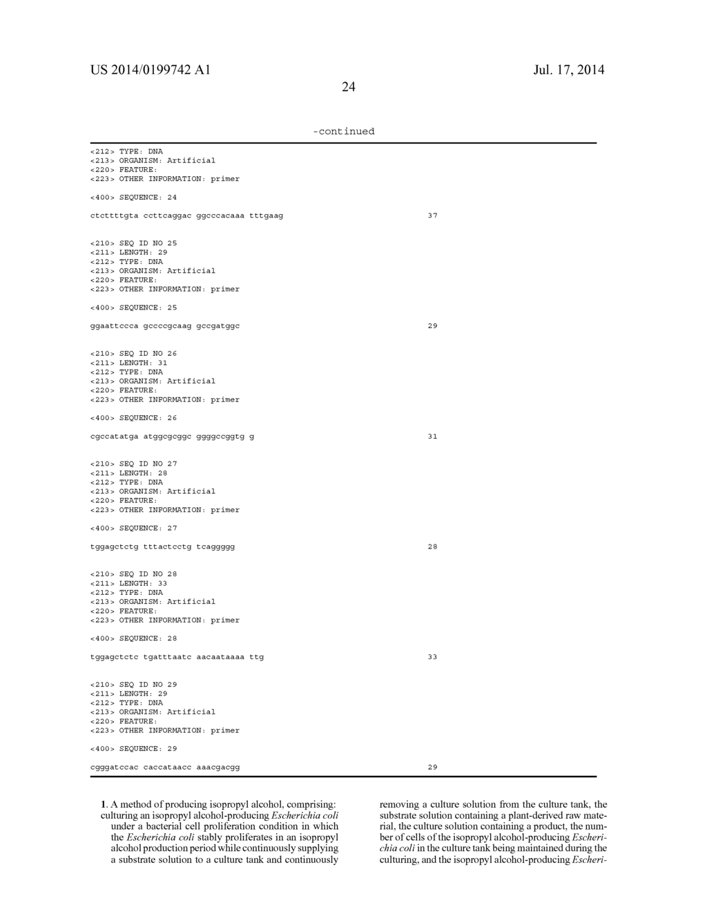 METHOD FOR PRODUCING ISOPROPYL ALCOHOL BY CONTINUOUS CULTURE - diagram, schematic, and image 40