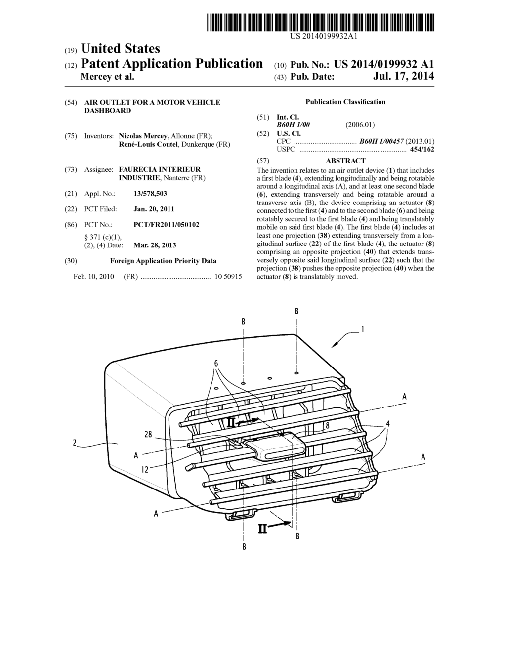 AIR OUTLET  FOR A MOTOR VEHICLE DASHBOARD - diagram, schematic, and image 01