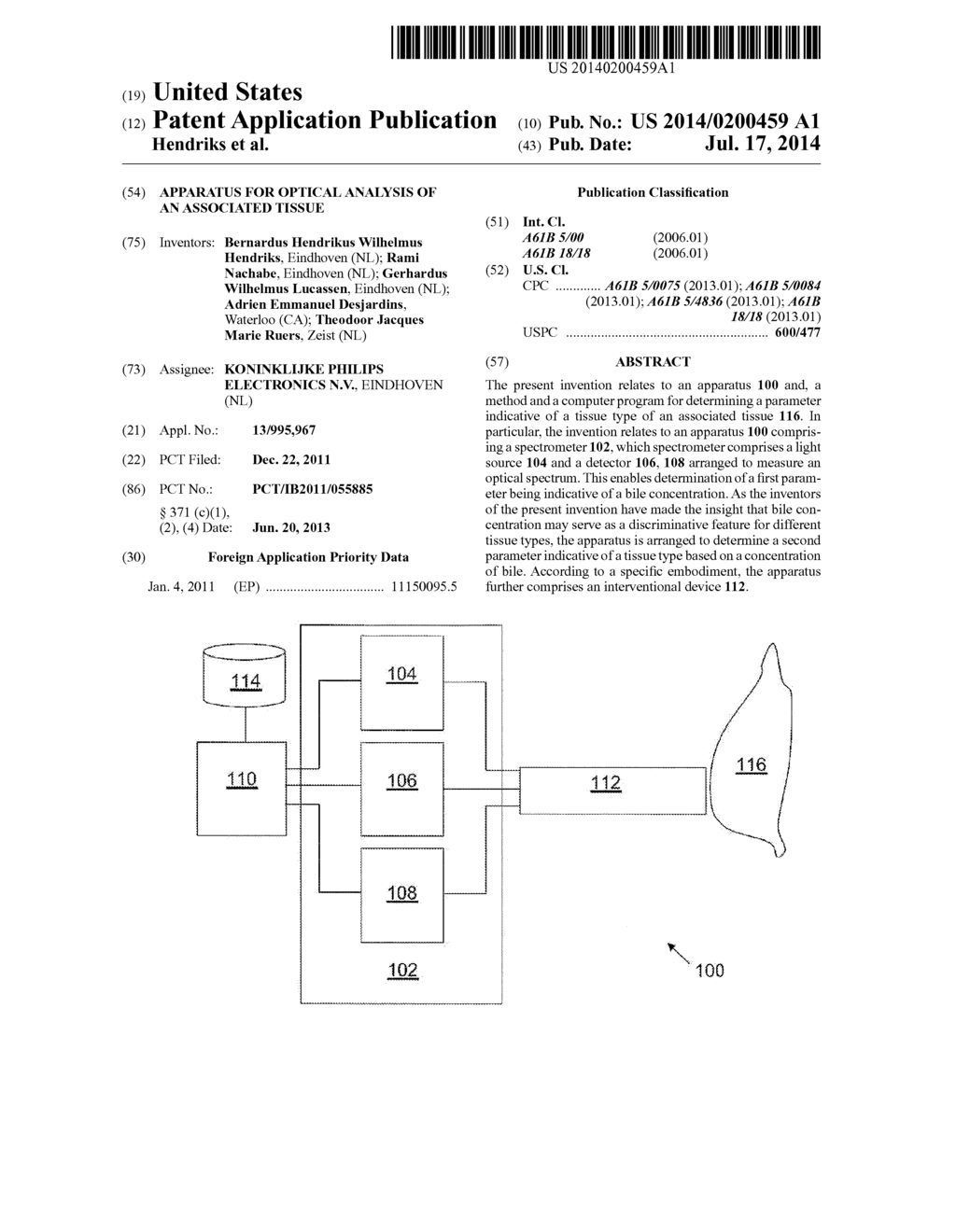 APPARATUS FOR OPTICAL ANALYSIS OF AN ASSOCIATED TISSUE - diagram, schematic, and image 01