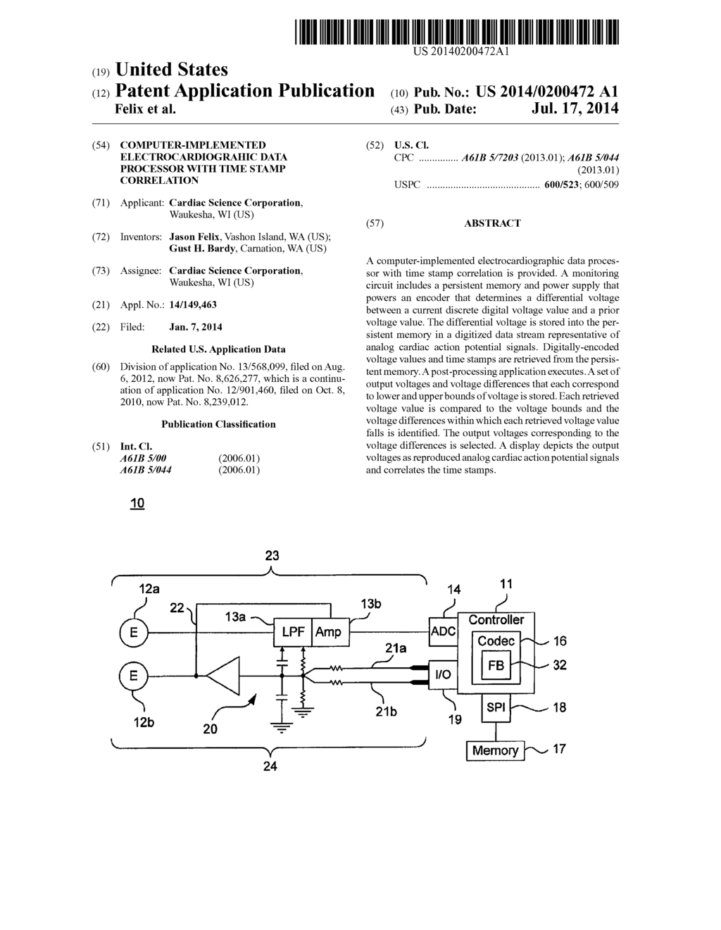 COMPUTER-IMPLEMENTED ELECTROCARDIOGRAHIC DATA PROCESSOR WITH TIME STAMP     CORRELATION - diagram, schematic, and image 01