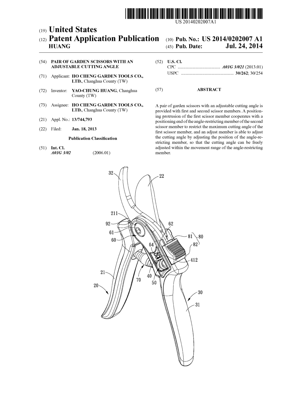 PAIR OF GARDEN SCISSORS WITH AN ADJUSTABLE CUTTING ANGLE - diagram, schematic, and image 01