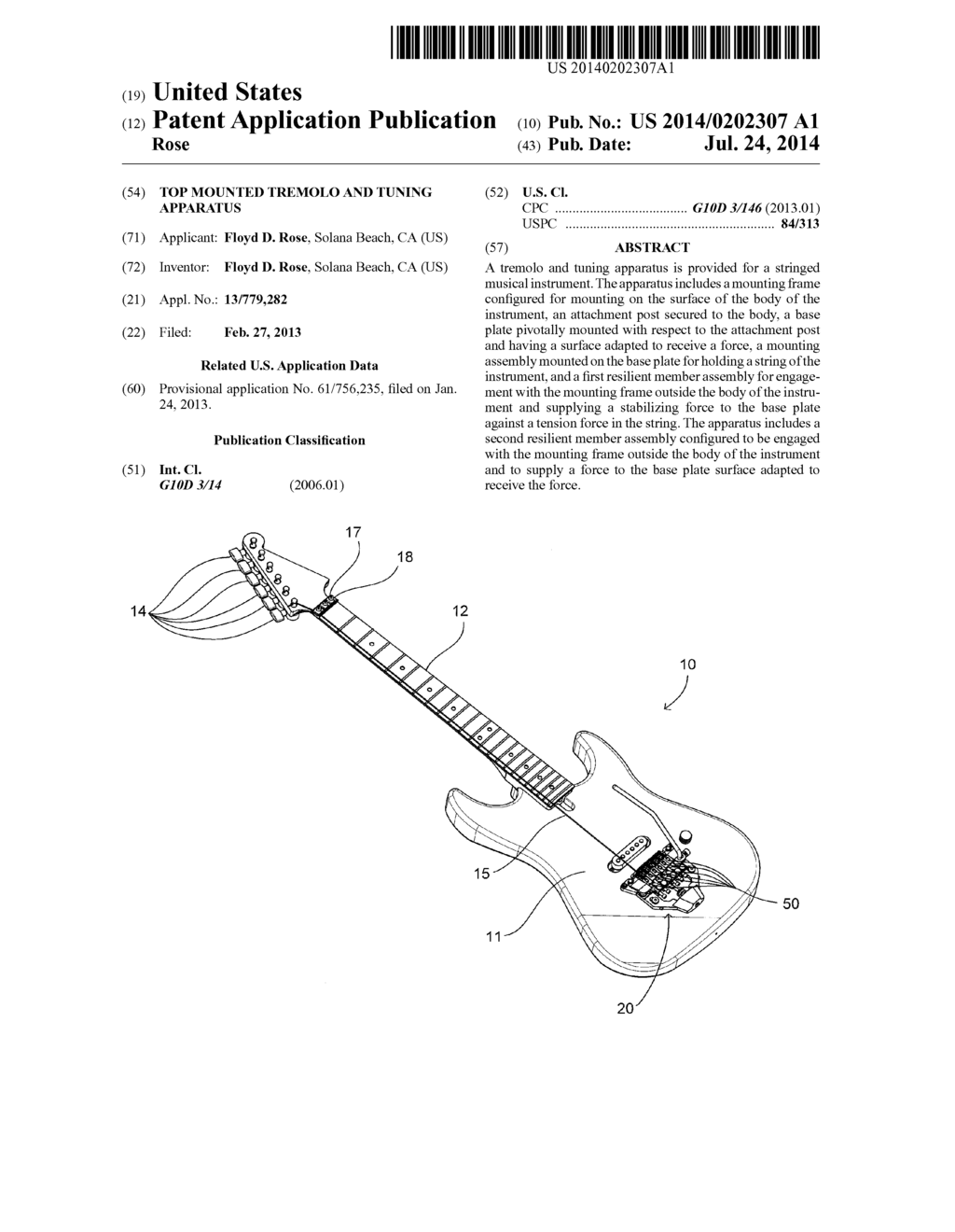 TOP MOUNTED TREMOLO AND TUNING APPARATUS - diagram, schematic, and image 01