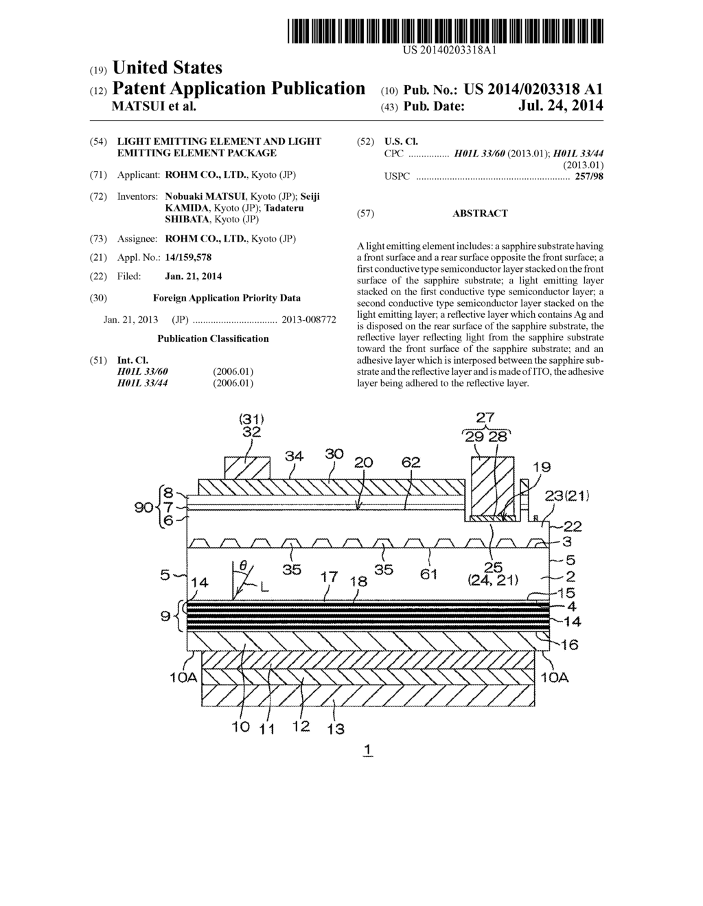 LIGHT EMITTING ELEMENT AND LIGHT EMITTING ELEMENT PACKAGE - diagram, schematic, and image 01