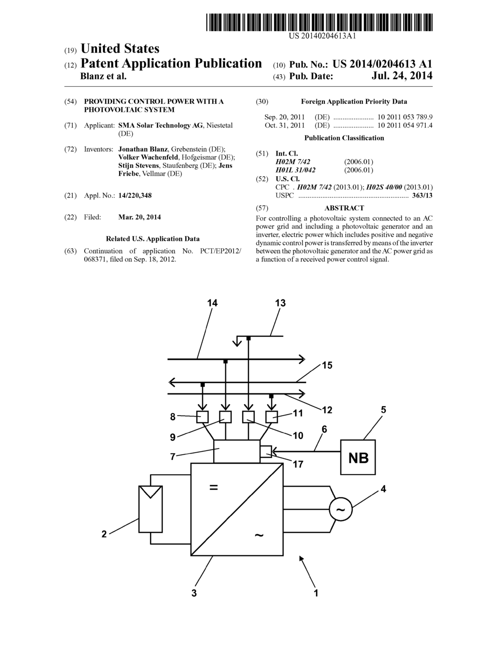 PROVIDING CONTROL POWER WITH A PHOTOVOLTAIC SYSTEM - diagram, schematic, and image 01