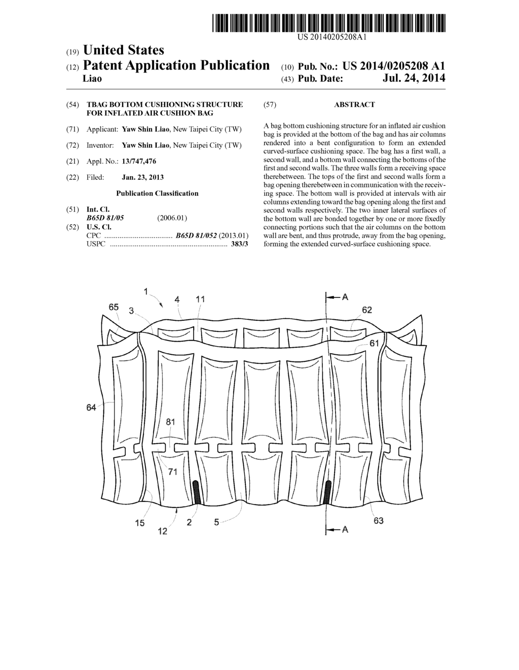 TBAG BOTTOM CUSHIONING STRUCTURE FOR INFLATED AIR CUSHION BAG - diagram, schematic, and image 01