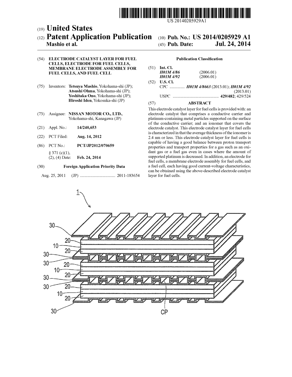 Electrode Catalyst Layer for Fuel Cells, Electrode for Fuel Cells,     Membrane Electrode Assembly for Fuel Cells, and Fuel Cell - diagram, schematic, and image 01