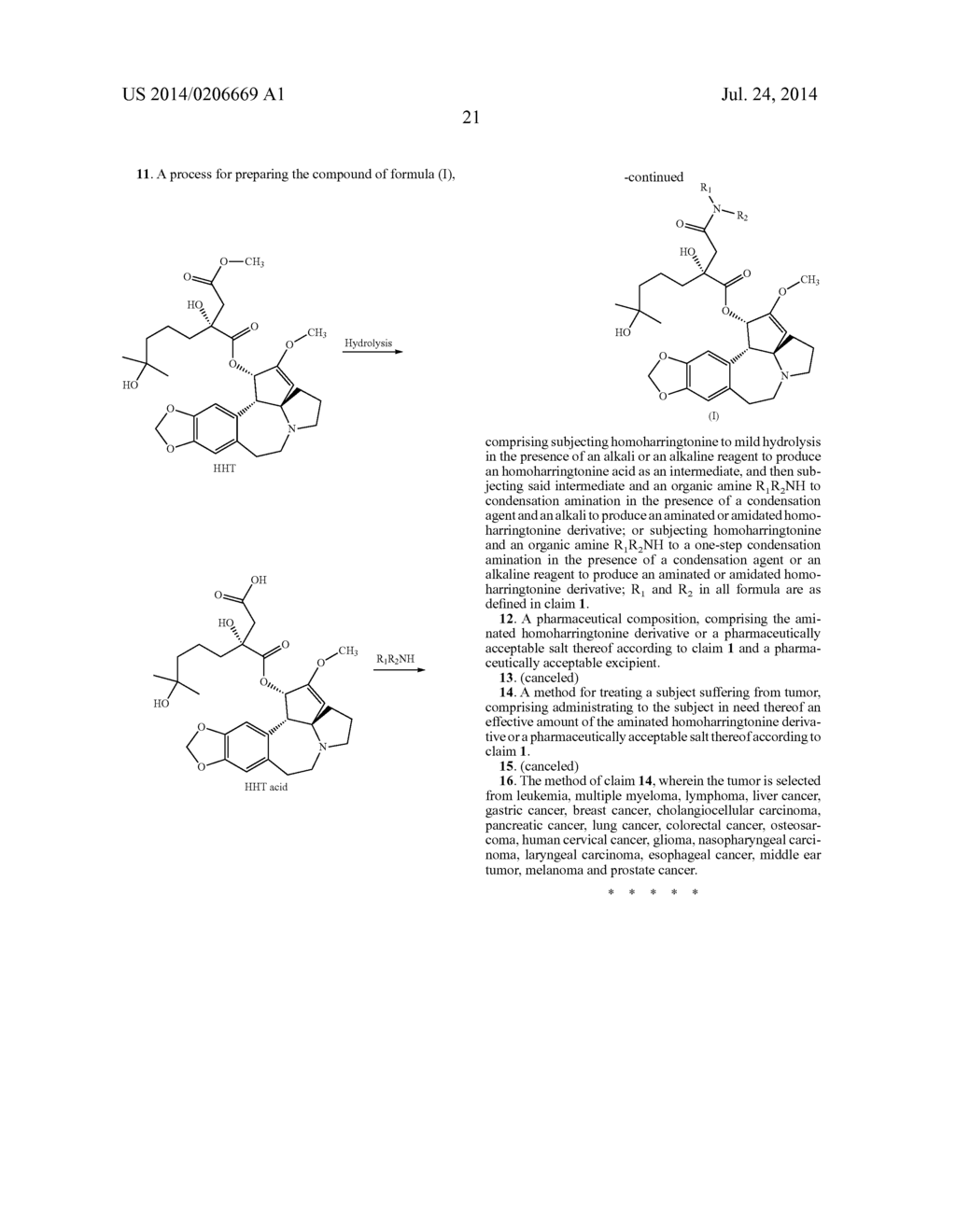 AMINATED DERIVATIVE OF HOMOHARRINGTONINE, PREPARATION METHOD THEREFOR, AND     APPLICATION THEREOF - diagram, schematic, and image 22