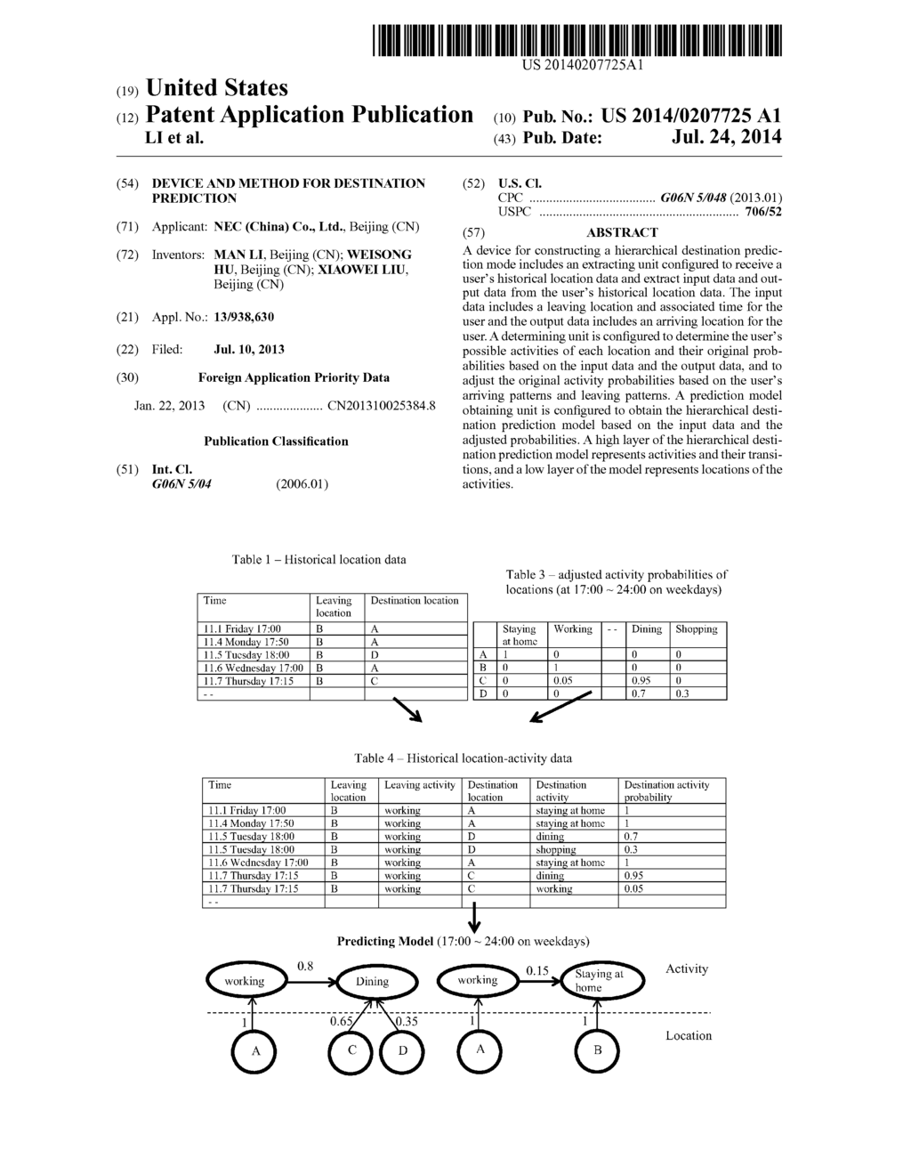 DEVICE AND METHOD FOR DESTINATION PREDICTION - diagram, schematic, and image 01