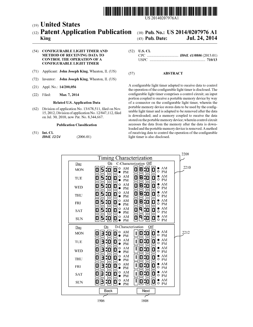 CONFIGURABLE LIGHT TIMER AND METHOD OF RECEIVING DATA TO CONTROL THE     OPERATION OF A CONFIGURABLE LIGHT TIMER - diagram, schematic, and image 01