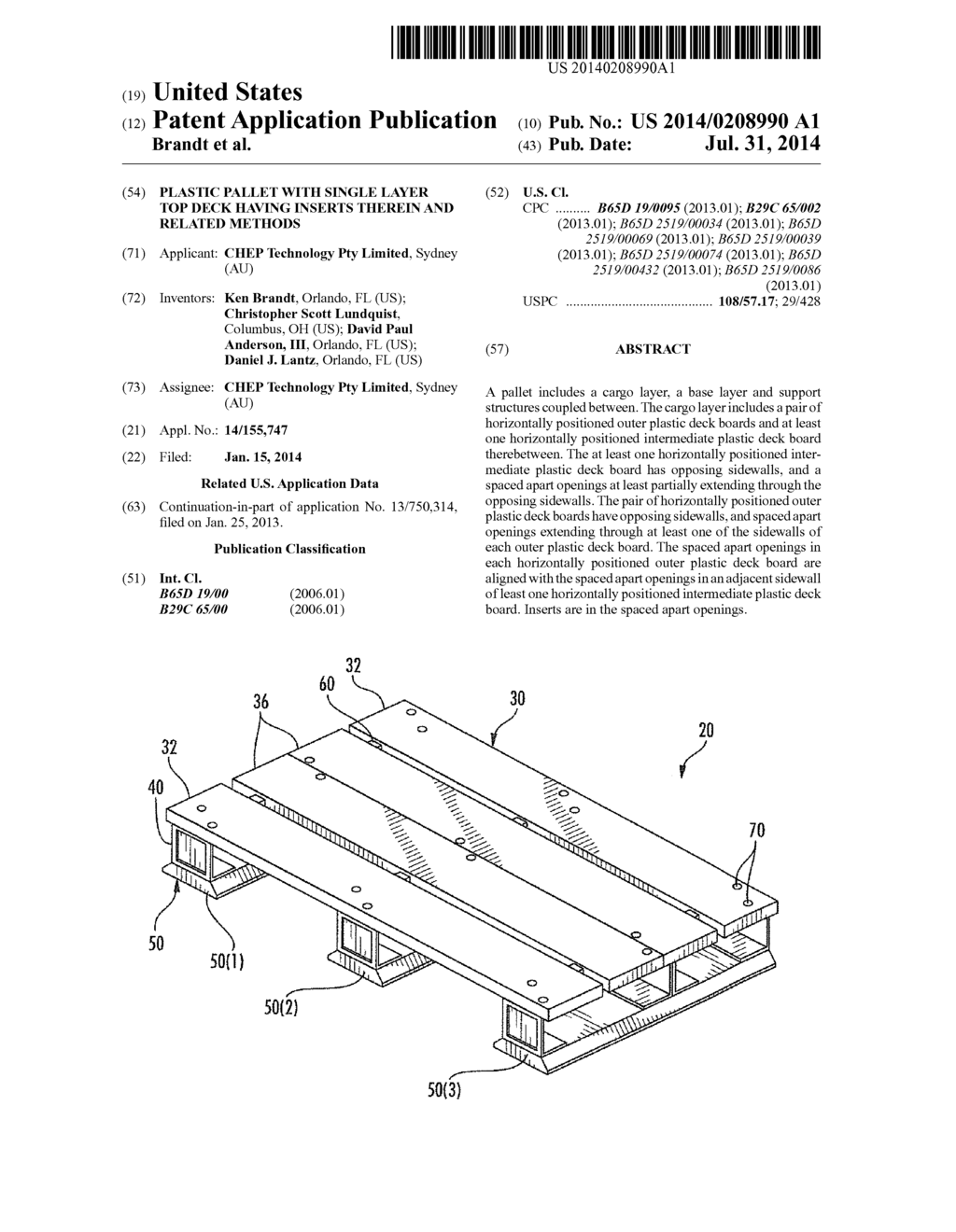 PLASTIC PALLET WITH SINGLE LAYER TOP DECK HAVING INSERTS THEREIN AND     RELATED METHODS - diagram, schematic, and image 01