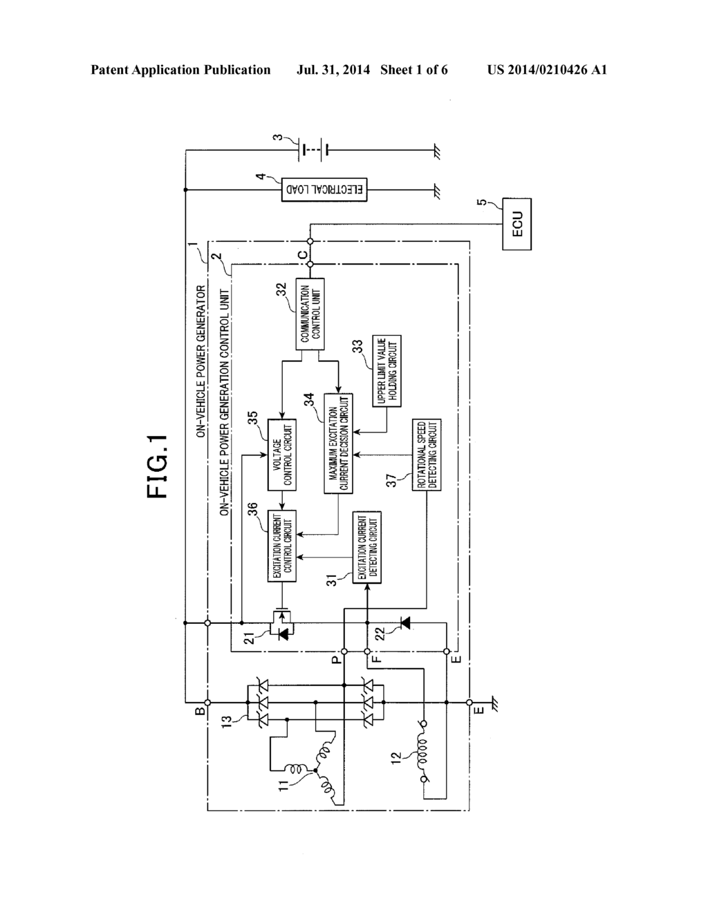 POWER GENERATION CONTROL UNIT DETERMINING MAXIMUM EXCITATION CURRENT OF     POWER GENERATOR MOUNTED ON VEHICLE - diagram, schematic, and image 02