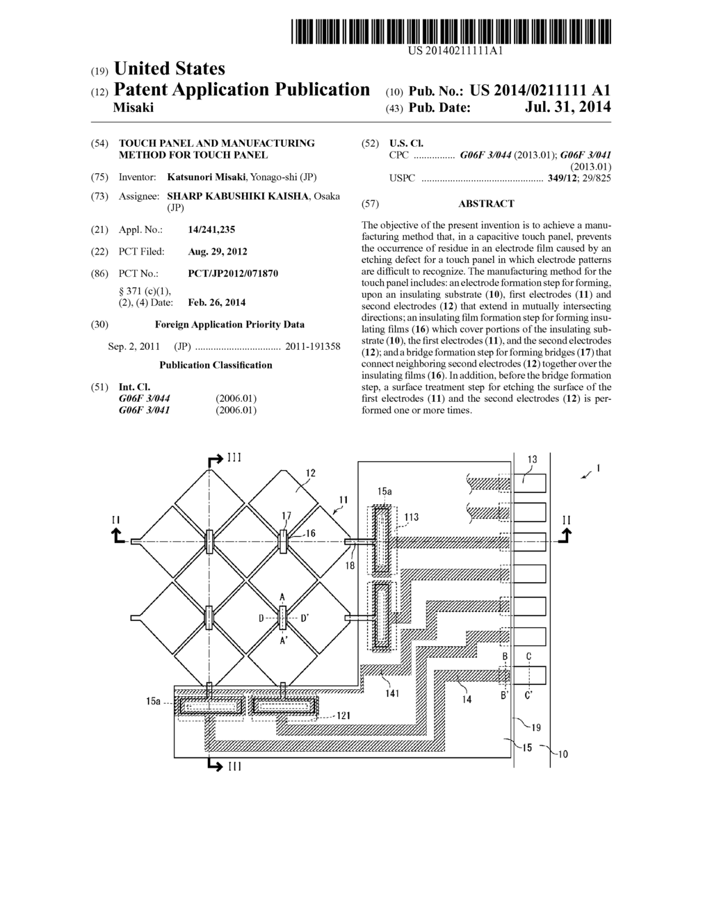 TOUCH PANEL AND MANUFACTURING METHOD FOR TOUCH PANEL - diagram, schematic, and image 01